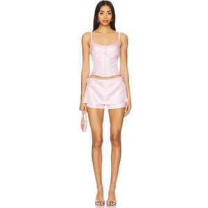 Amanda Uprichard Deserae Pink Silky Top & Skirt Set